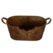 Product Oval metal bowl with handles, deer motif, rust finish, 36cm