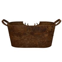 Product Oval metal bowl with handles, deer motif, rust finish, 36cm
