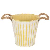 Product Metal pot, spring decoration, planter with handles, yellow, shabby chic, Ø18cm, H17.5cm