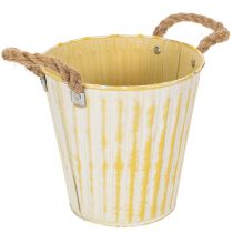 Product Metal pot, spring decoration, planter with handles, yellow, shabby chic, Ø18cm, H17.5cm