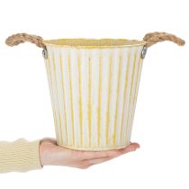 Product Metal pot, spring decoration, planter with handles, yellow, shabby chic, Ø18cm, H17.5cm