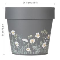 Product Flower pot with delicate wildflower design, practical use on balcony or terrace, 15cm, 3 pieces