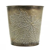 Product Planter for autumn, metal pot with leaf decoration, golden planter Ø10cm H10cm