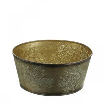 Autumn bowl, metal pot with leaf decoration, golden plant pot Ø25cm H10cm