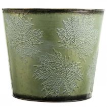 Product Planter, metal pot with maple leaves, autumn decoration green Ø25.5cm H22cm