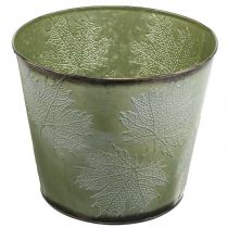 Product Planter, metal pot with maple leaves, autumn decoration green Ø25.5cm H22cm
