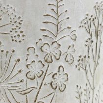 Concrete flower pot white with relief flowers vintage Ø16cm