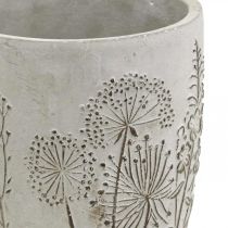 Vase concrete white flower vase with relief flowers vintage Ø14.5cm