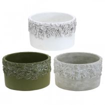 Planters with acorns and leaves, ceramic planter green, white, gray Ø17cm H9.5cm set of 3