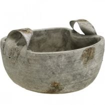 Concrete Bowl White Gray Brown with Antique Handles L28cm