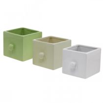 Product Planter Ceramic, Drawer for Planting, Square, 12×10.5×9.5cm 3 pcs