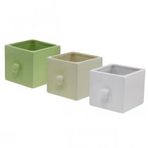 Product Planter ceramic, drawer for planting, square, 12×10.5×9.5cm 3pcs