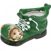 Product Planter decoration, green shoe with hedgehog, ceramic 14x13cm H13cm