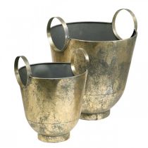 Antique planter with handles Decorative pot metal Ø31 / 25cm, set of 2
