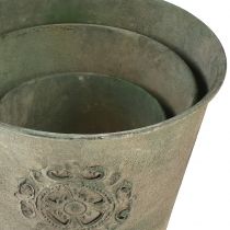 Product Flowerpot metal green vintage Ø22cm–13.5cm set of 3