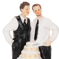 Product Cake topper of a male couple with cake, 16.5cm