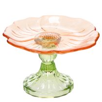 Product Decorative glass plate with foot, flower design for stylish table decoration and summer decor, 15cm