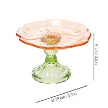 Product Decorative glass plate with foot, flower design for stylish table decoration and summer decor, 15cm