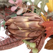 Product Door wreath Protea Artificial wreath with autumn leaves Ø55cm