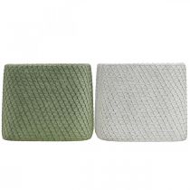 Product Planter ceramic white green relief mesh 17x17cm H15cm 2pcs