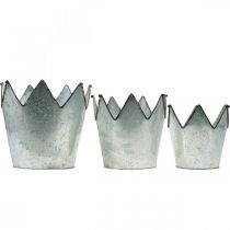 Product Planter crown metal decoration zinc Ø21.5/19.5/17cm set of 3