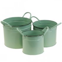 Planter vintage plant pot tin bucket with handle set of 3