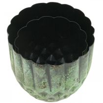 Product Planter metal vintage flower pot green Ø14/12cm set of 2