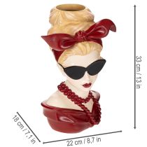 Product Head vase of a woman with sunglasses and pearl necklace, 30cm