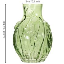 Product Glass vase with embossed tulip design for interior decoration, 22.5cm