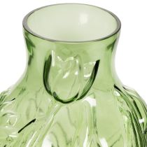 Product Glass vase with embossed tulip design for interior decoration, 22.5cm