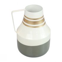 Vase metal handle decorative jug grey/cream/gold Ø17cm H23cm