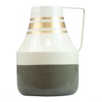 Product Vintage metal vase with handle, decorative jug, shabby chic, Ø17cm H23cm, cream/grey/gold