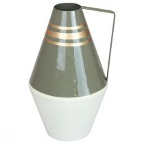 Vase metal handle grey/cream/gold vintage Ø19cm H31cm
