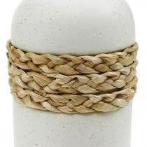 Product Flower vase white ceramic and seagrass vase table decoration H22.5cm