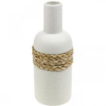Flower vase white ceramic and seagrass vase table decoration H22.5cm