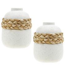 Product Flower vase white ceramic seagrass table vase H10.5cm 2pcs