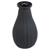 Vase black glass vase grooves decorative vase glass Ø8cm H14cm