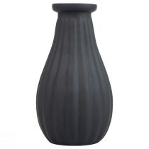 Vase black glass vase grooves decorative vase glass Ø8cm H14cm