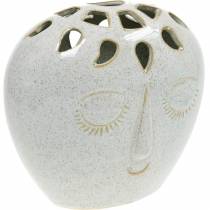 Vase with face cream, beige H18cm stoneware look 1p