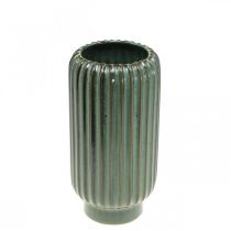 Product Ceramic vase, table decorations, fluted decorative vase green, brown Ø10.5cm H21.5cm