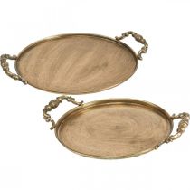Product Vintage tray, decorative tray golden, candle tray H2cm Ø25/21cm set of 2