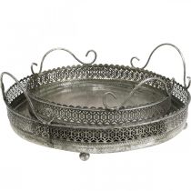 Product Vintage tray, decorative tray silver, candle tray H6cm Ø31/24cm set of 2