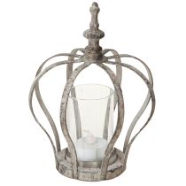 Product Vintage Lantern Crown Metal with Glass Grey Ø14cm H18.5cm