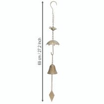 Product Vintage wind chime metal decoration with umbrella and bell 70cm