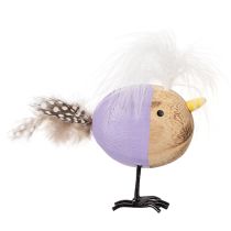 Product Decorative wooden bird with feathers and colorful body for table decoration, 10cm, 6 pieces