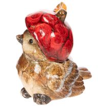 Product Decorative bird figurine with red apple cap, autumn decoration, 13cm