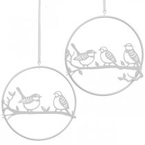 Bird deco window decoration spring, metal white Ø12cm 4pcs