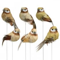 Spring, bird on wire, deco birds natural colors H7.5cm 12pcs
