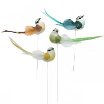 Decorative birds, spring decoration, birds with feathers, summer, birds on wire, colorful H3.5cm, 12 pieces