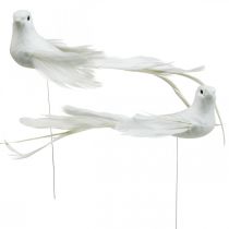 Product White doves, wedding, decorative doves, birds on wire H6cm 6pcs